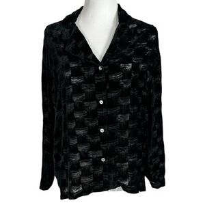 John Patrick 100% Silk Velvet Button Up Blouse Size XS Oversized Semi Sheer Sexy